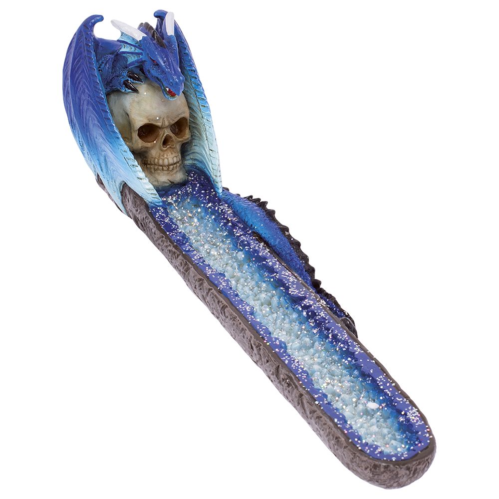 Fujima Blue Dragon on Skull Crystal Incense Burner - 11"