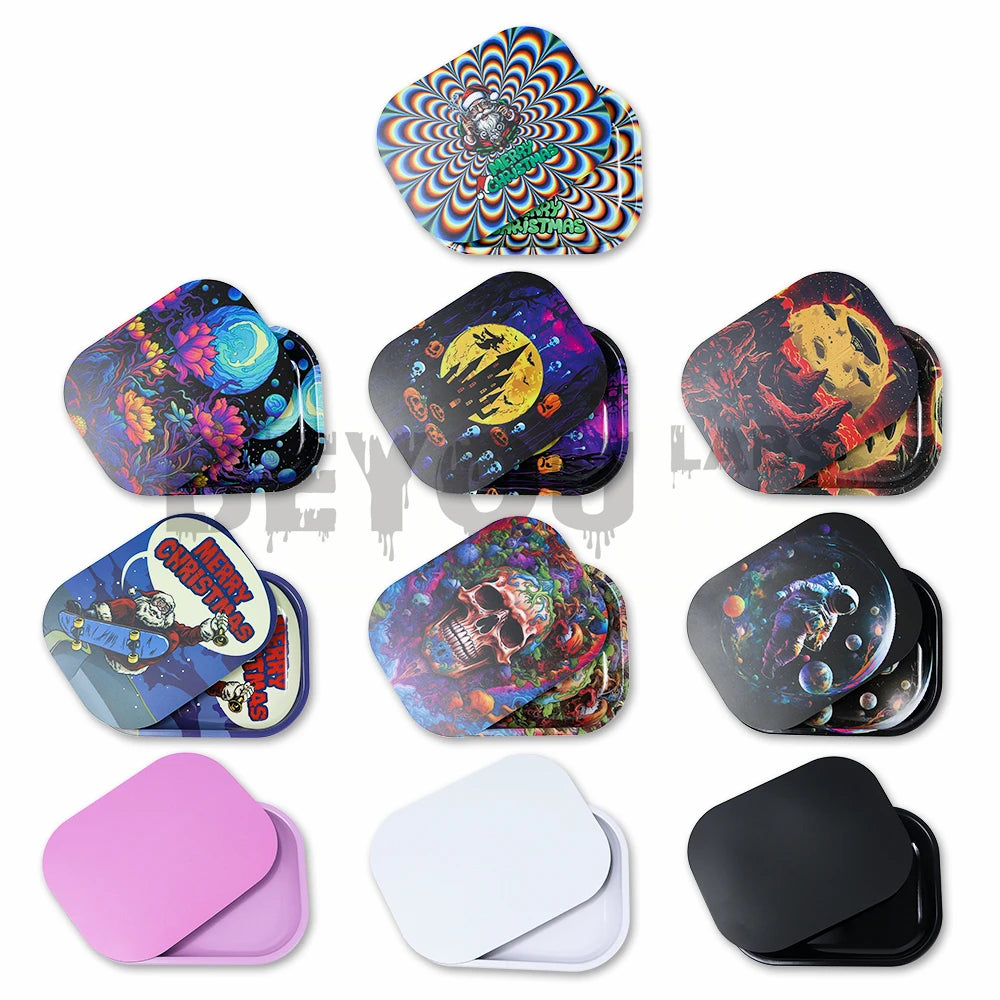 Household Metal Tray Rolls Tobacco Container Hand Rolled Smoking Accessories Storage Trays Various Patterns 18x14cm