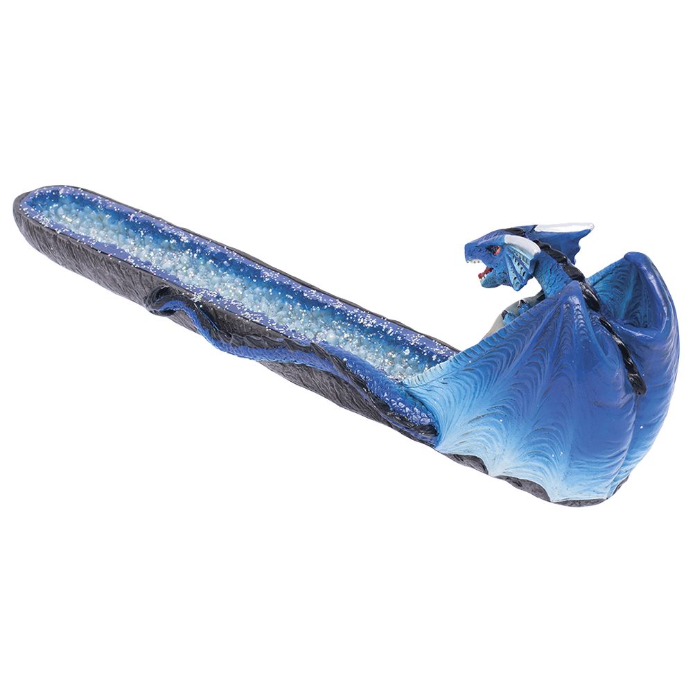 Fujima Blue Dragon on Skull Crystal Incense Burner - 11"