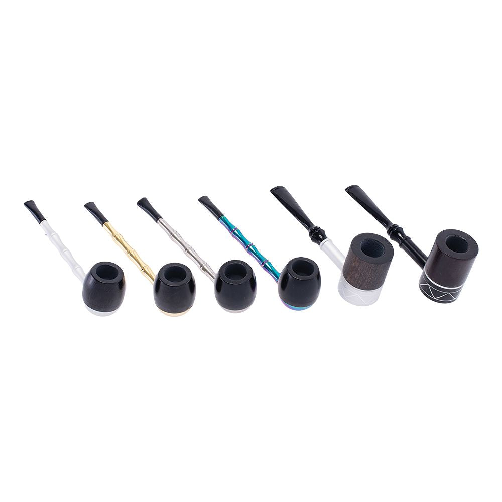 Fujima Futuristic Wood & Metal Tobacco Pipes - 5.5" / 6ct