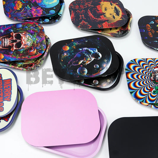 Household Metal Tray Rolls Tobacco Container Hand Rolled Smoking Accessories Storage Trays Various Patterns 18x14cm