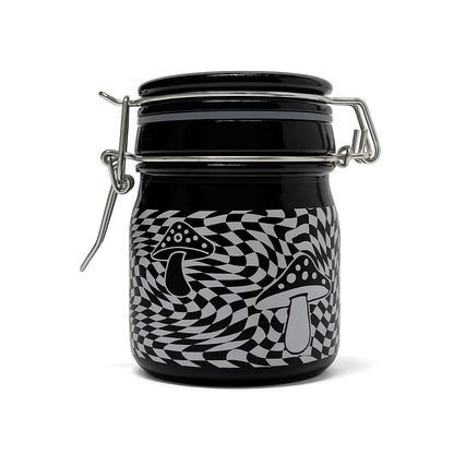 TRIPPY MUSHROOM CHECKBOARD STORAGE JAR